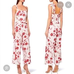 Misa Los Angeles women’s Small linen blend floral pink white wide leg jumpsuit